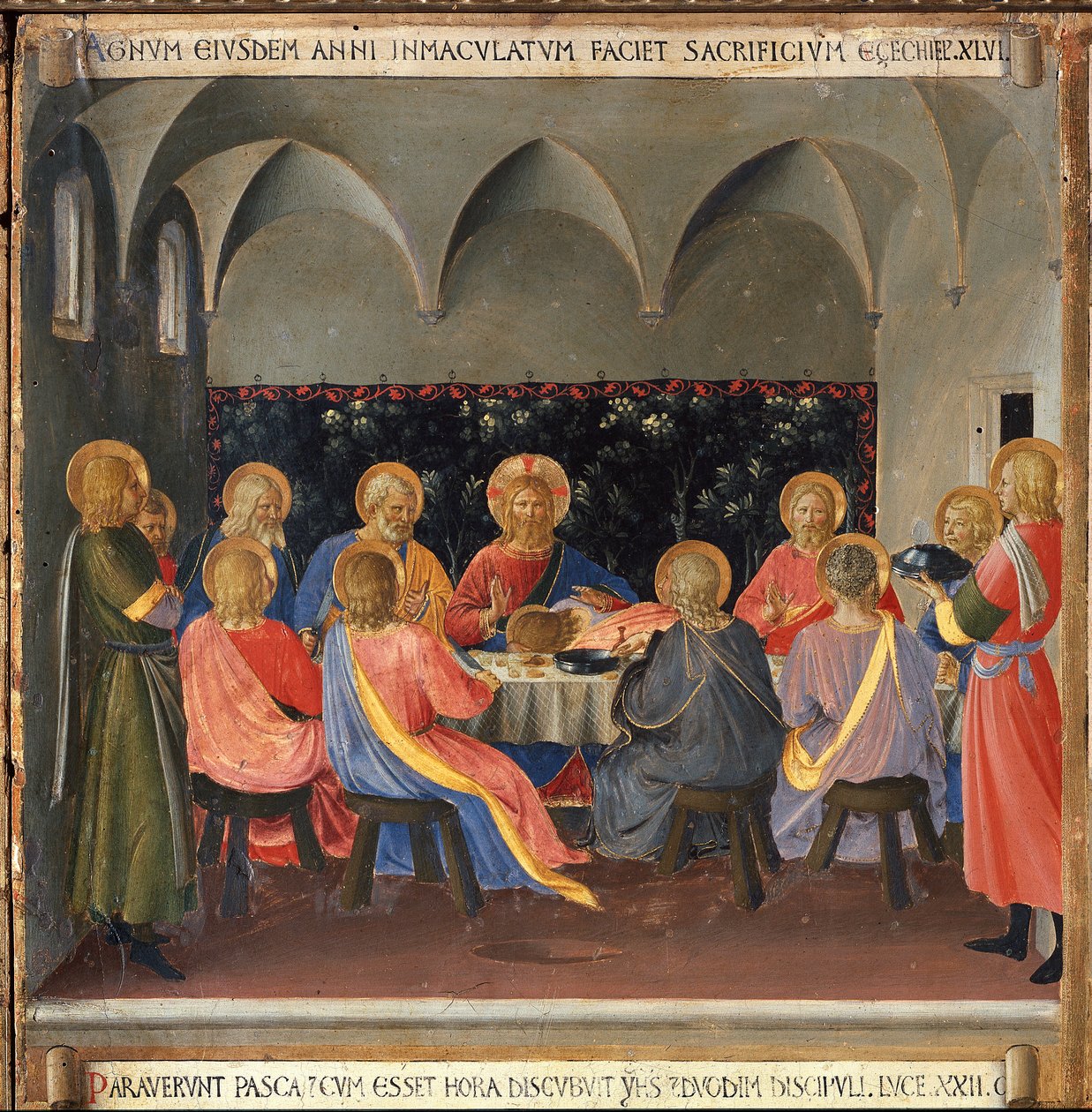 Det siste måltid. Life of Christ, Garderobe av sølv. (Tempera på tre av Fra  Angelico