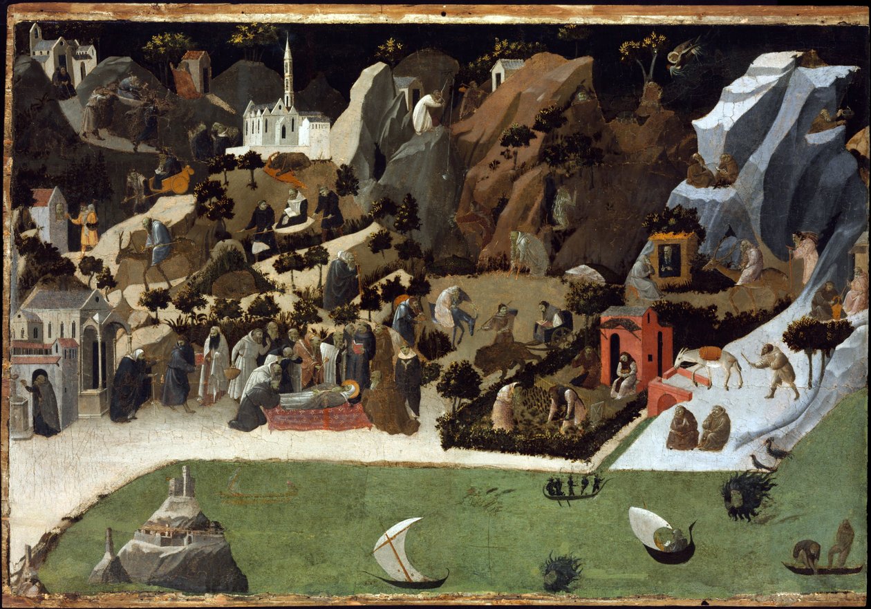 Thebaide - Scener fra ørkenfedrenes liv (Thebaid) - Maleri av Fra Giovanni (Guido di Pietro) av Fra Angelico (1387-1455) - 1420 - Tempera på panel - 73,8x1 cm - Kunstmuseum, Budapest av Fra (c.1387 1455) Angelico
