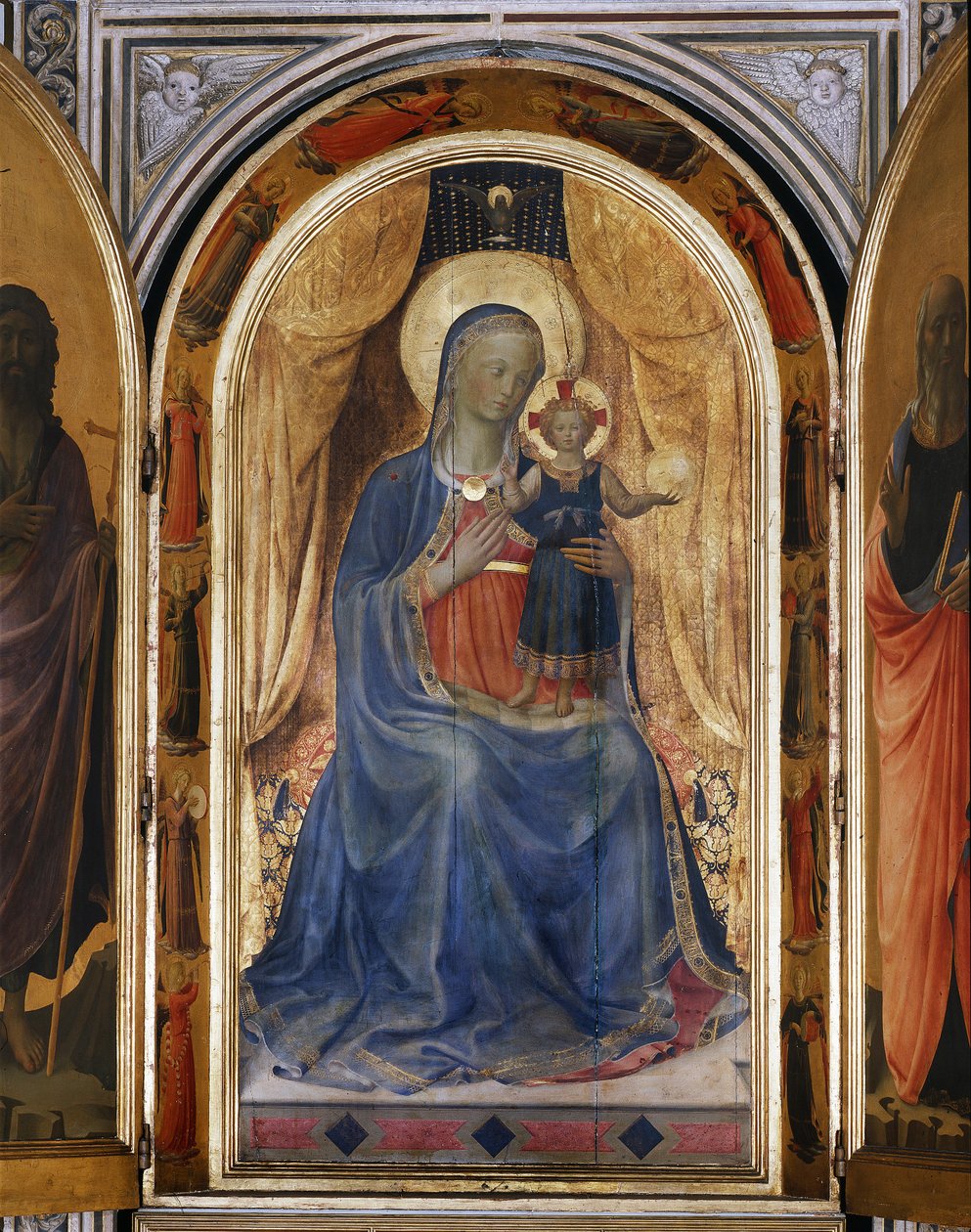 Jomfru med barn. Åpne Tabernacle of the Linaioli (maleri på tre av Fra  Angelico