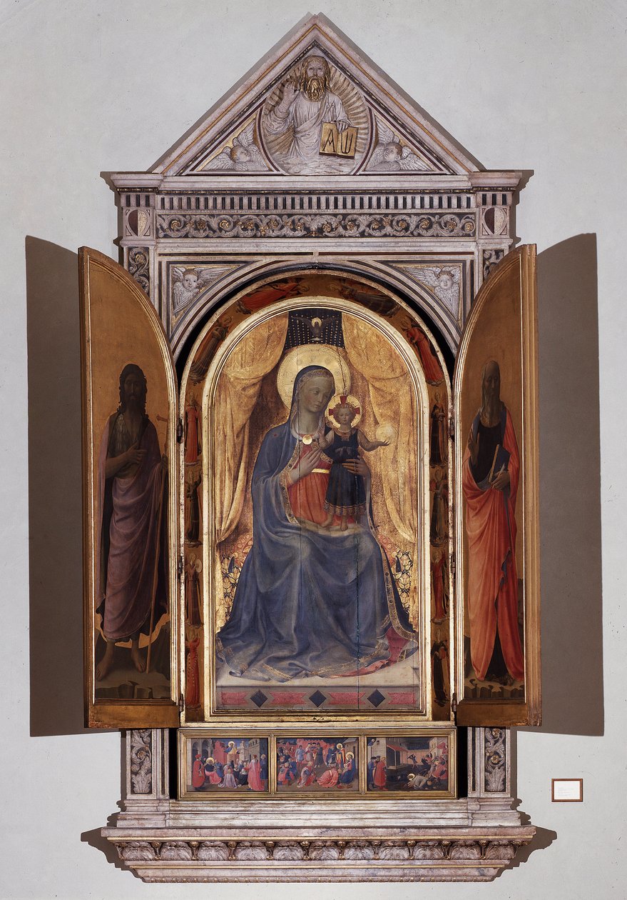 Jomfru med barn. Åpne Tabernacle of the Linaioli (Tremaleri av Fra  Angelico
