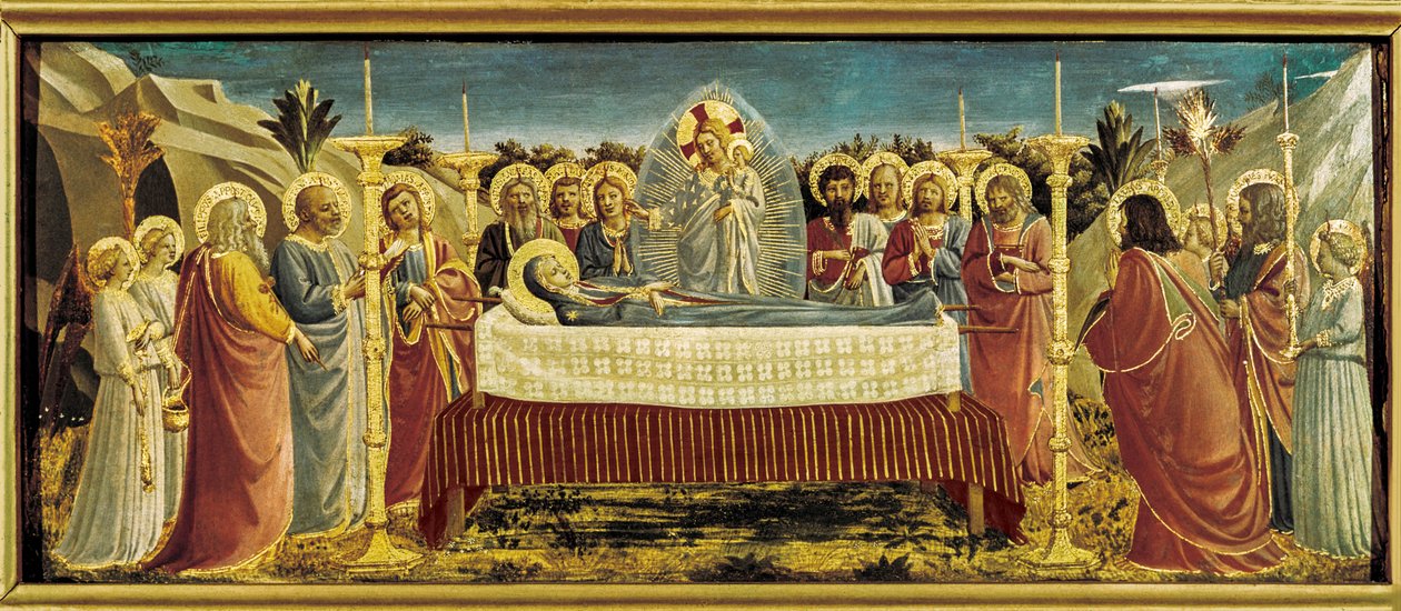 Jomfru Marias begravelse, ca. 1434–35 (tempera på panel) av Fra (c.1400-55) Angelico