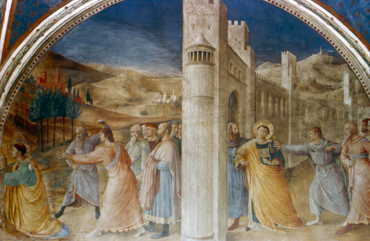 Arrestasjon og steining av St Stephen, midten av 1400-tallet av Fra Angelico