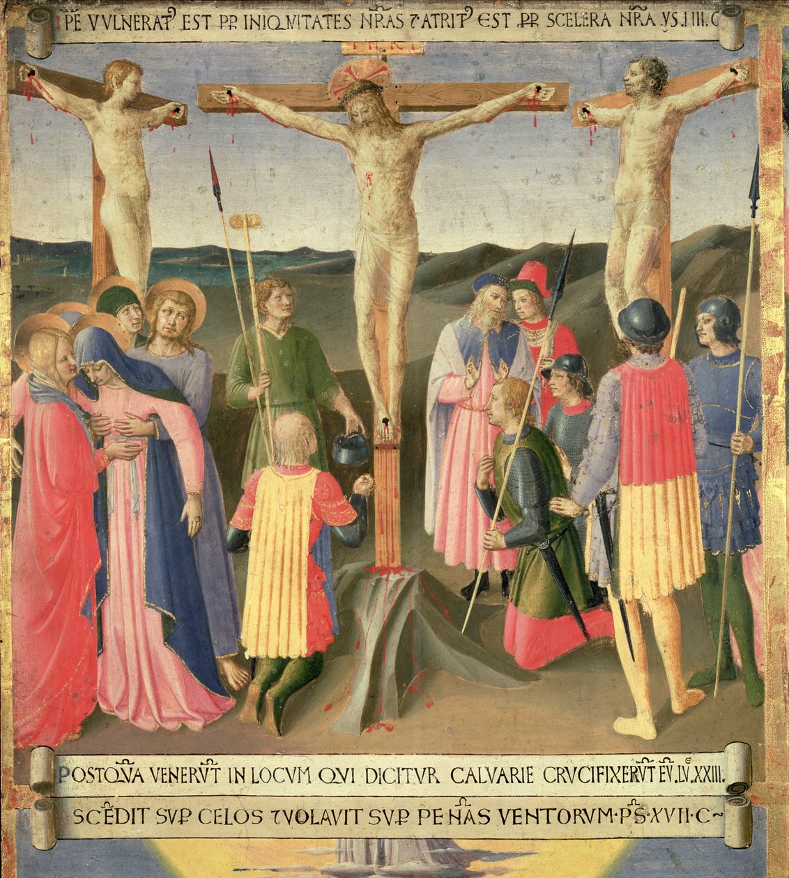 Kristus på korset mellom de to tyvene, detalj fra panel fire i Silver Treasury of Santissima Annunziata, ca. 1450-53 (tempera på panel) av Fra Angelico