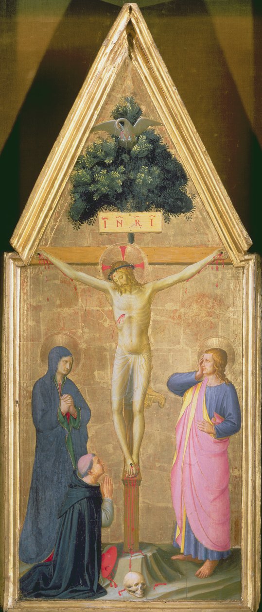 Kristus på korset mellom jomfruen og kardinal Torquemada og St. Johannes evangelisten, ca. 1446 (tempera på panel) av Fra Angelico