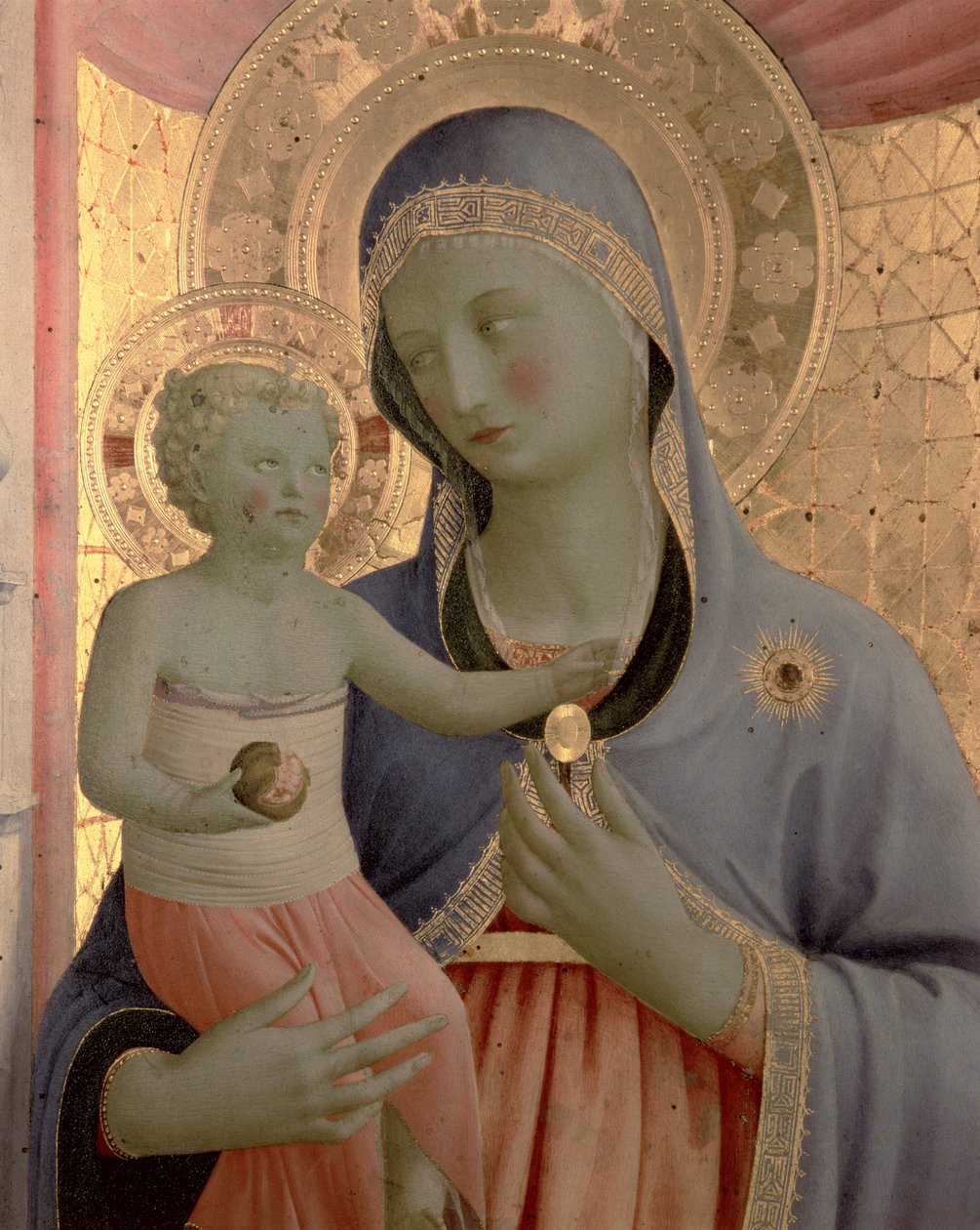 Detalj av jomfruen og barnet fra Annalena-altertavlen, etter 1434-tempera på panel av Fra Angelico