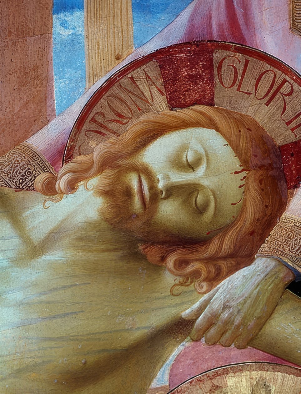 Nedstigning fra korset. Detalj av den sentrale delen av den originale altertavlen til Santa Trinita i Firenze: Kristi hode. 1437 av Fra Angelico