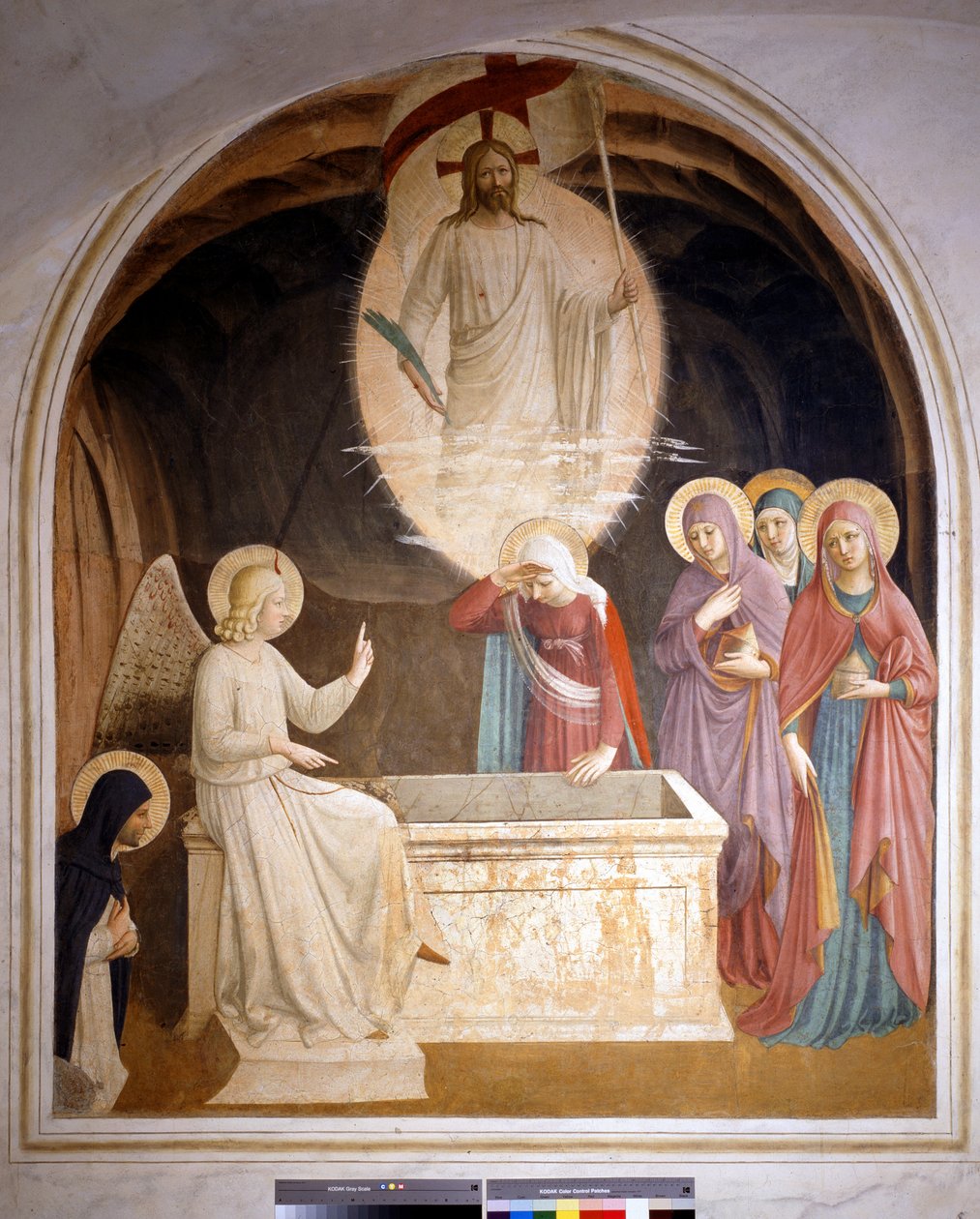""Kristus står opp og de hellige kvinner i graven"" Oppstandelsen og de hellige kvinner av Fra Angelico
