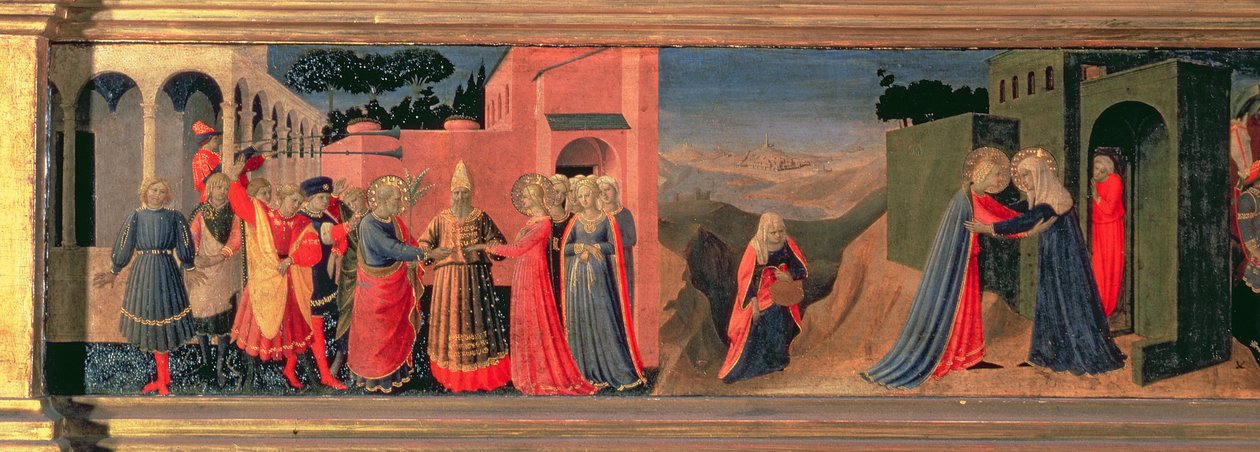 Predella-panel til kunngjøringen som viser jomfruens ekteskap og besøket av Fra Angelico