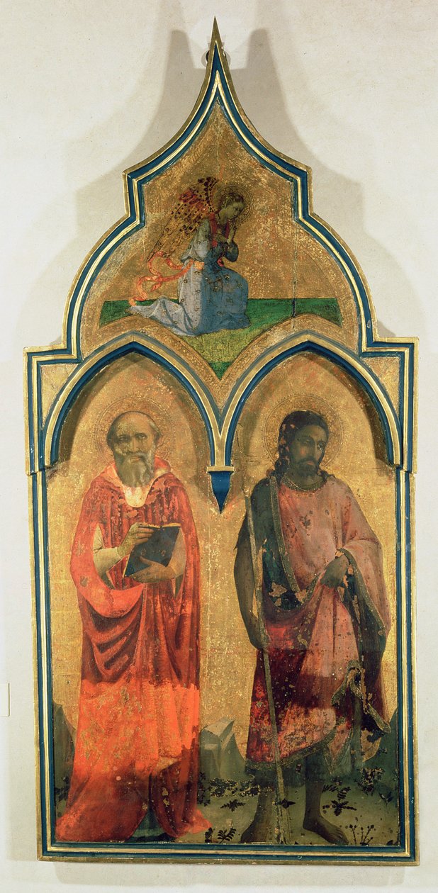 SS. Jerome og døperen Johannes, sidepanel fra The Madonna and Child with the Holy Trinity Tabernacle, ca. 1430 (tempera på panel) (se også 94746, 94748) av Fra Angelico