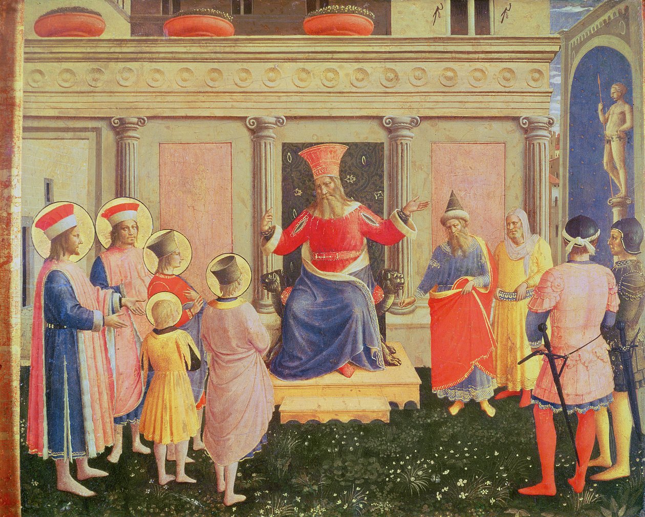 De hellige Cosmas og Damian og deres brødre foran prokonsul Lysias, fra predellaen til San Marco-altertavlen, 1438-40 (tempera på panel) av Fra Angelico