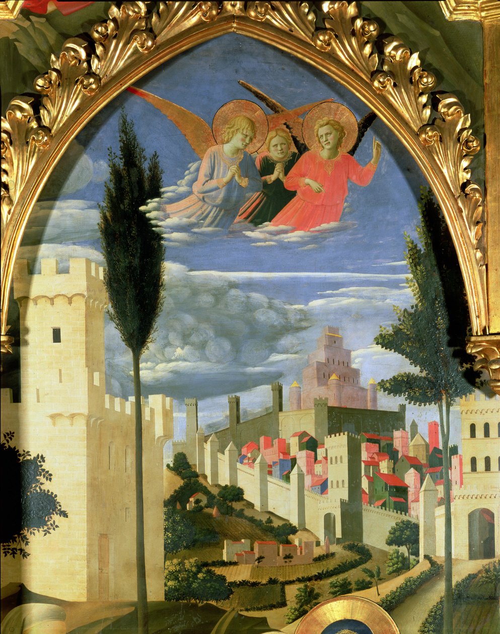 Santa Trinita altertavle, detalj av de sørgende englene, tempera ca. 1434 og gull på panel av Fra Angelico
