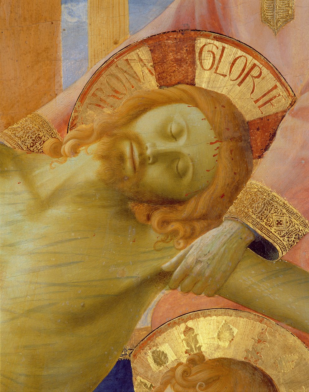Santa Trinita altertavle, detalj av hodet til den døde Kristus, tempera ca. 1434 og gull på panel av Fra Angelico