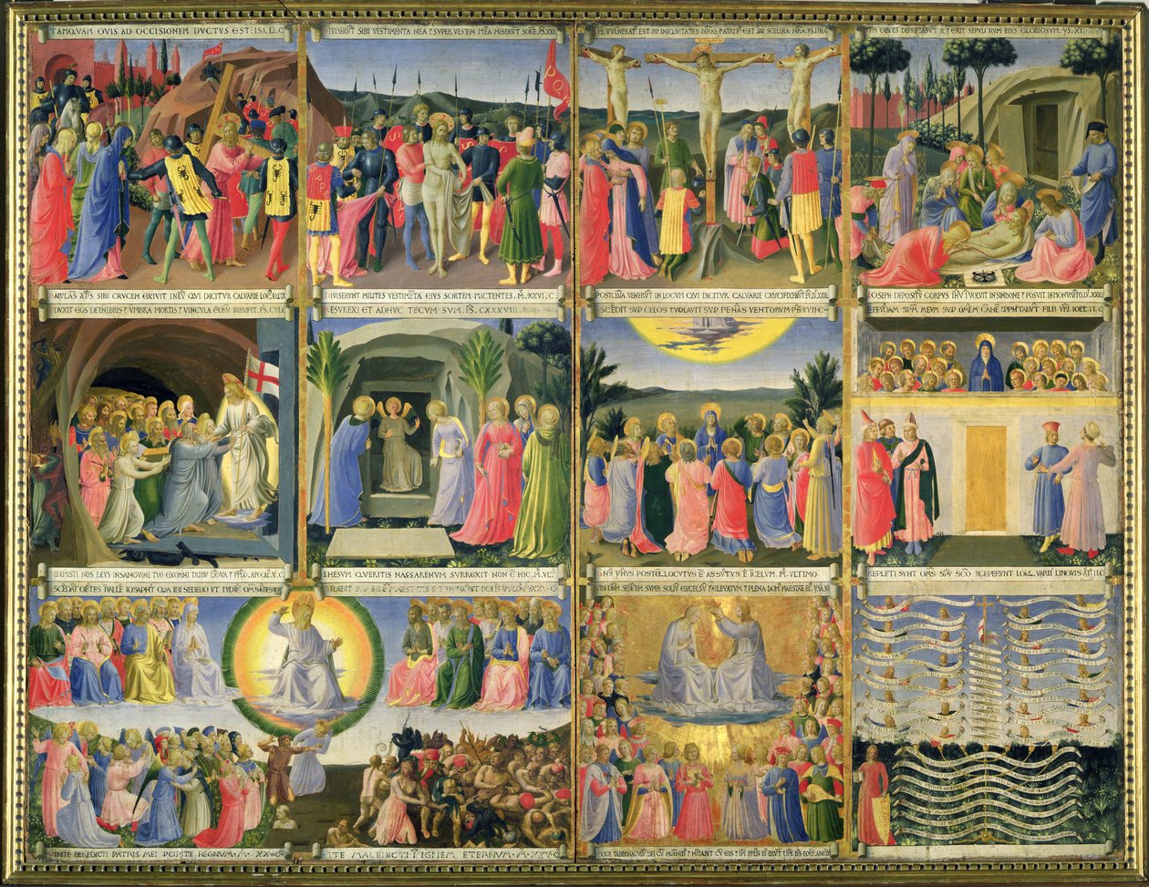 Scener fra Kristi lidenskap og den siste dommen, opprinnelig skuffer fra et skap med sølv, ca. 1450-53 (tempera på panel) (se også 98902-6) av Fra Angelico