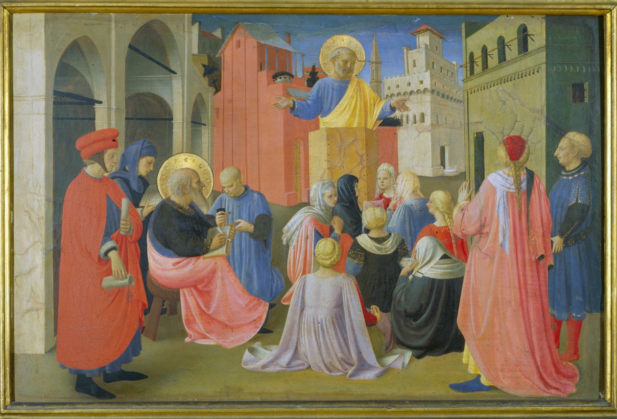 St. Peter Preaching, predella fra Linaiuoli Triptych, 1433 (tempera på panel) av Fra Angelico