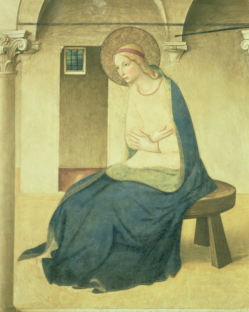 Bebudelsen, detalj av jomfruen, ca. 1438-45 fresco se 29030 av Fra Angelico