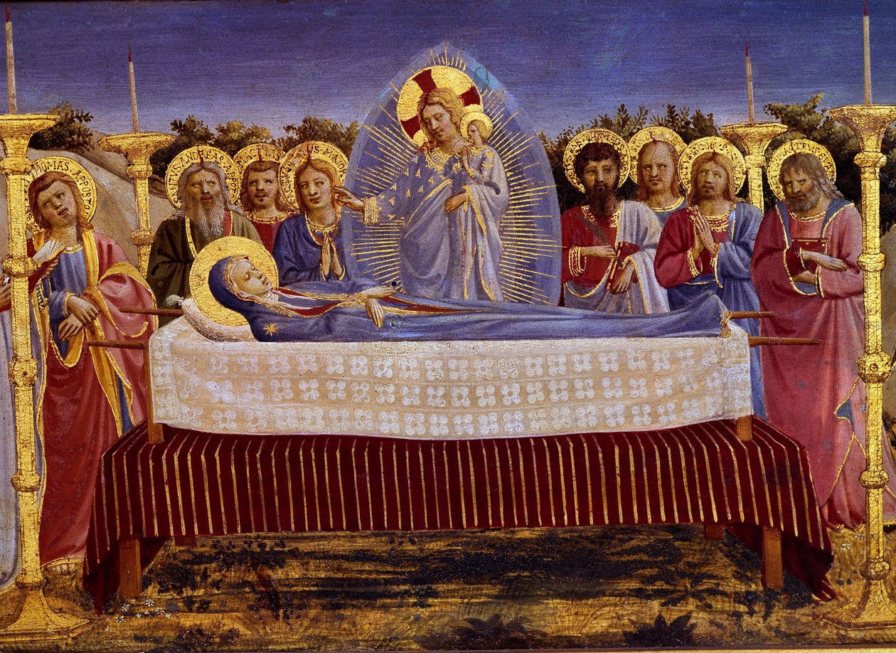 The Death of the Virgin, detalj, ca. 1435 tempera på paneldetalj av 78968 av Fra Angelico