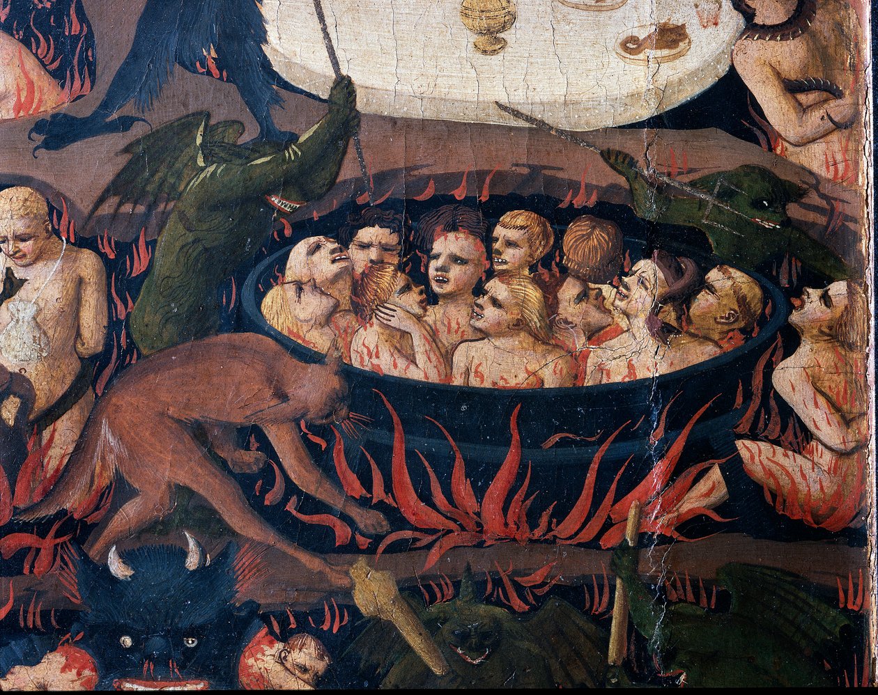 The Last Judgment: Hell - Jentenes sjeler utsatt for tortur i helvetes sirkler, 1432-1435 av Fra Angelico