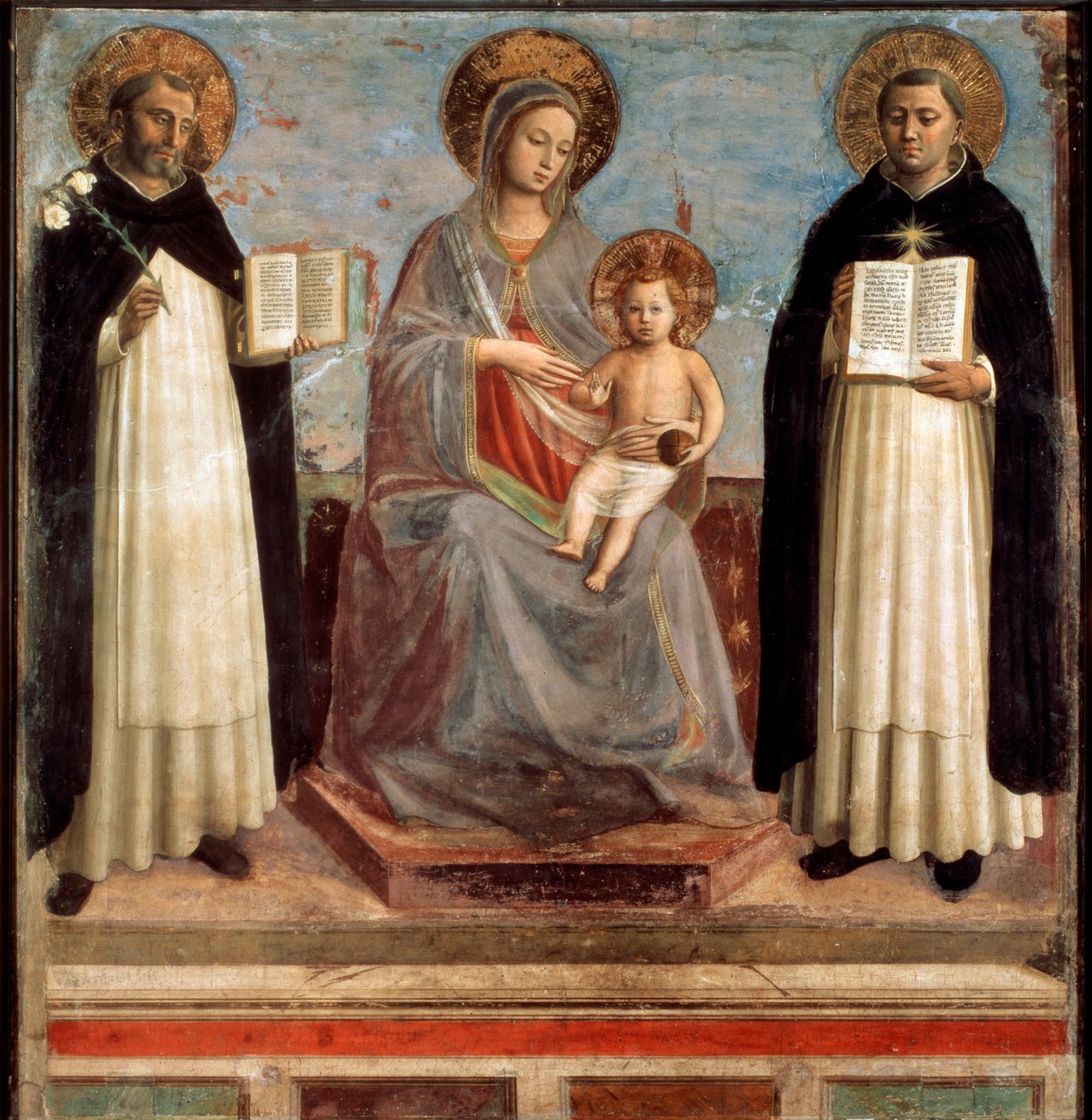 Jomfru og barn med de hellige Dominicus og Thomas Aquinas, 1424-1430 av Fra Angelico