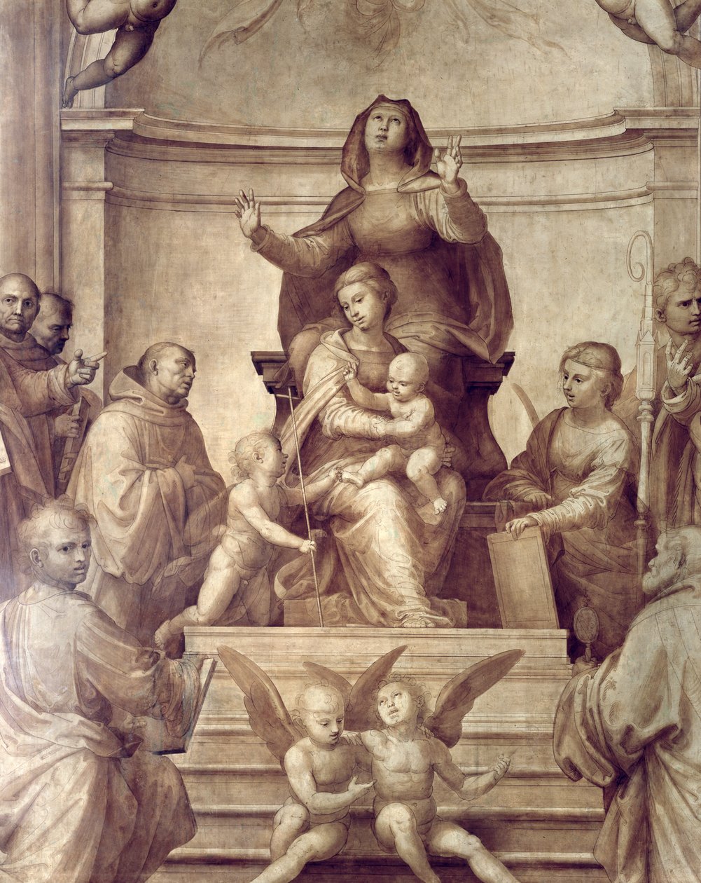 The Grand Council Altertavle, detalj som viser Sacra Conversazione, 1510 olje på paneldetalj av 94753, se også 94718-21 av Fra Bartolommeo