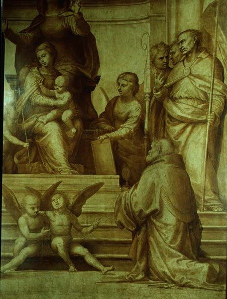 The Great Council Altertavle, detalj som viser helgener samlet til venstre side av Jomfruen, 1510 av Fra Bartolommeo
