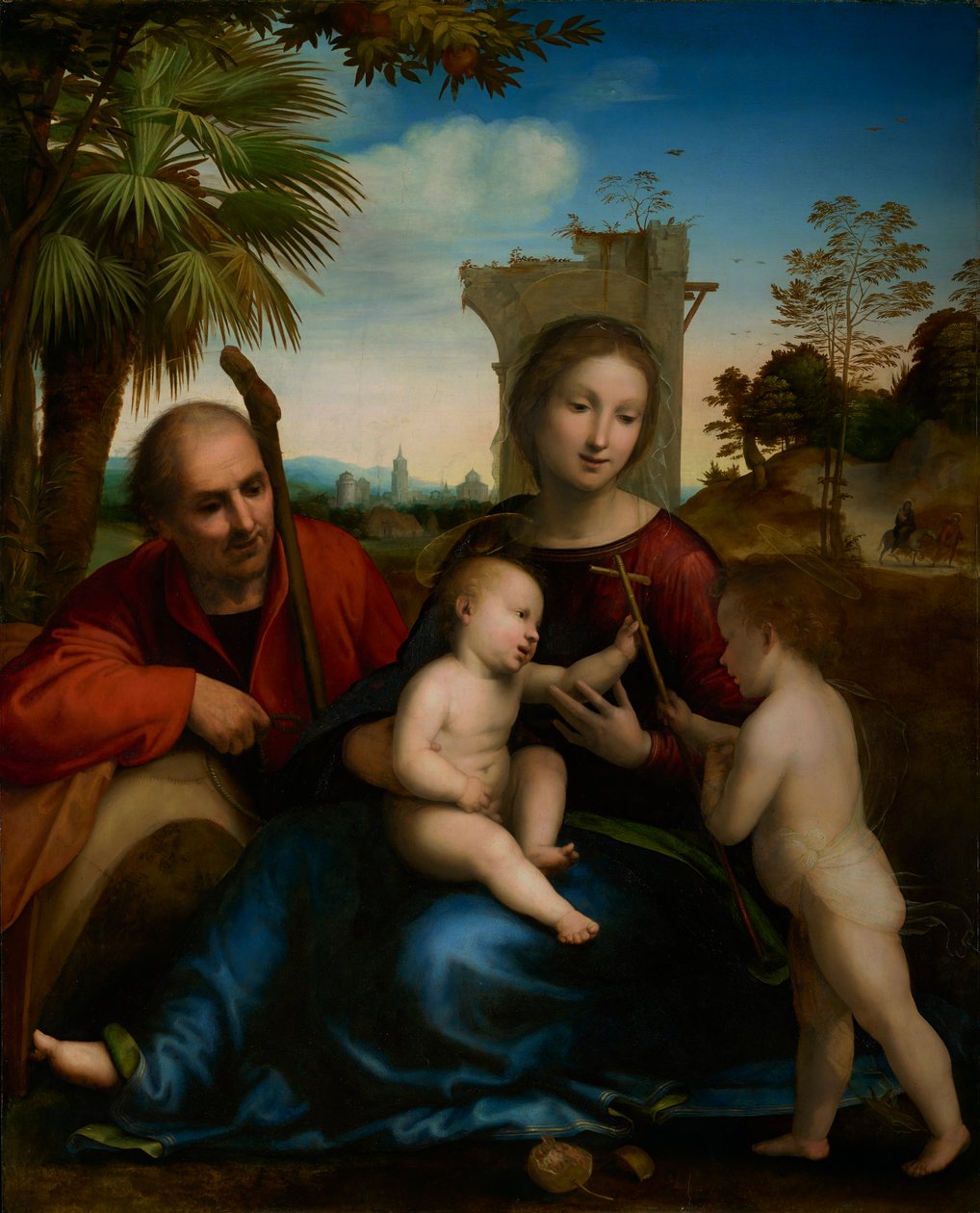 Resten på flukt til Egypt med døperen Johannes, ca. 1509 av Fra Bartolommeo