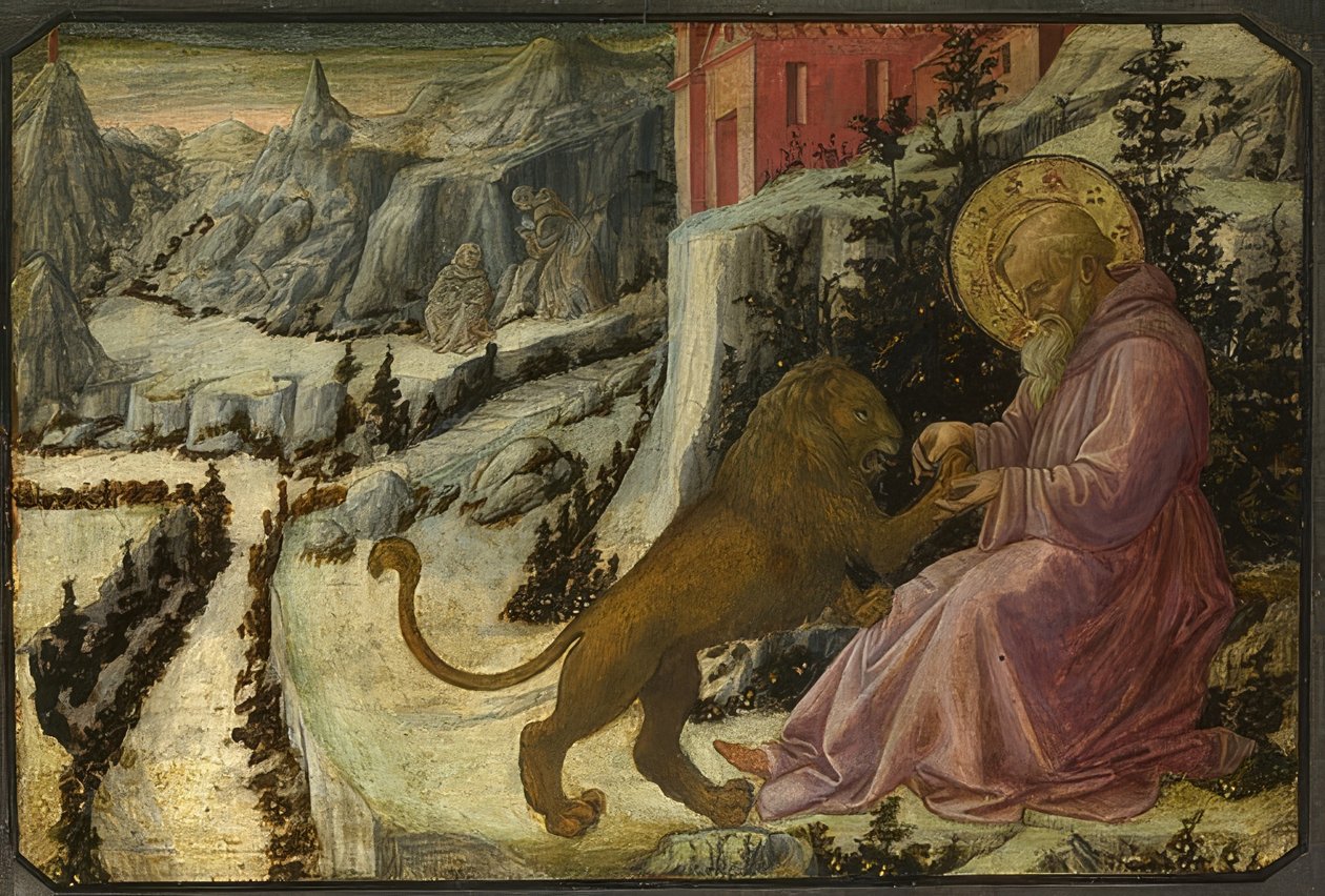 Saint Hieronymus og løven (predella av altertavlen til Santa Trinità av Pistoia). 1455-60 av Fra Filippo Lippi