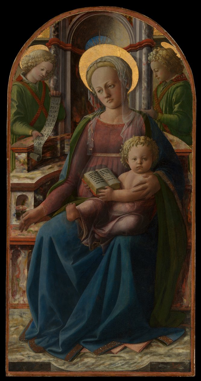 Tronende Madonna med barnet og to engler av Fra Filippo Lippi