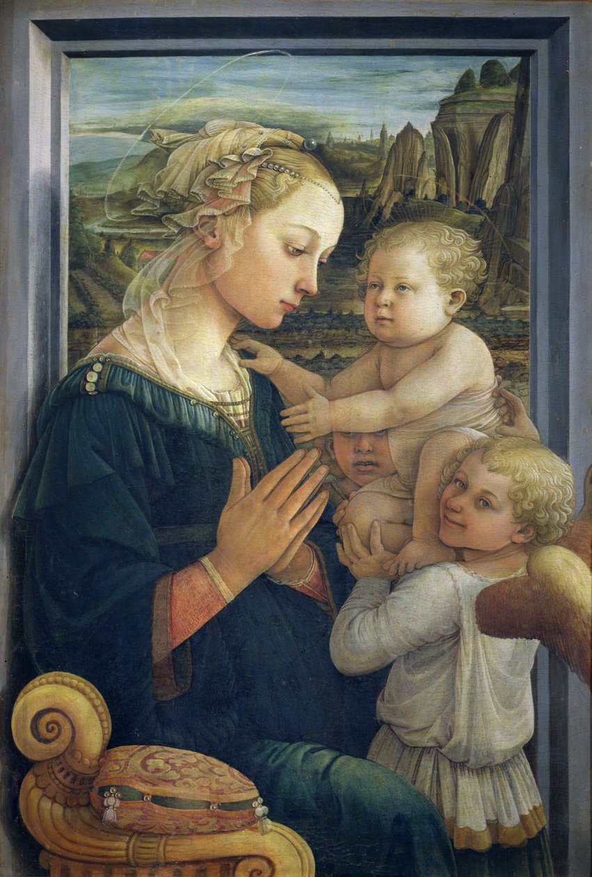 Madonna og barn med engler, ca. 1455 (tempera på panel) av Fra Filippo Lippi