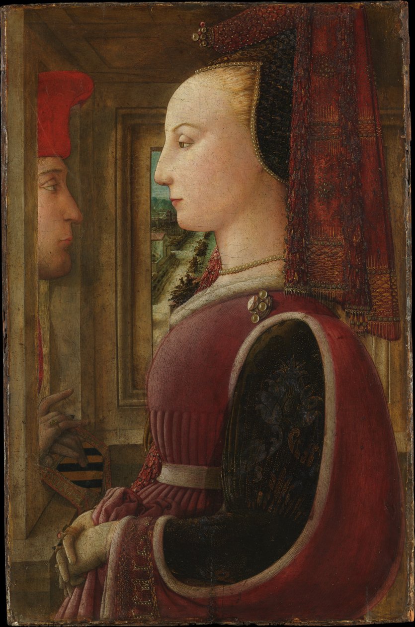 Portrett av en kvinne med en mann ved et vindu av Fra Filippo Lippi