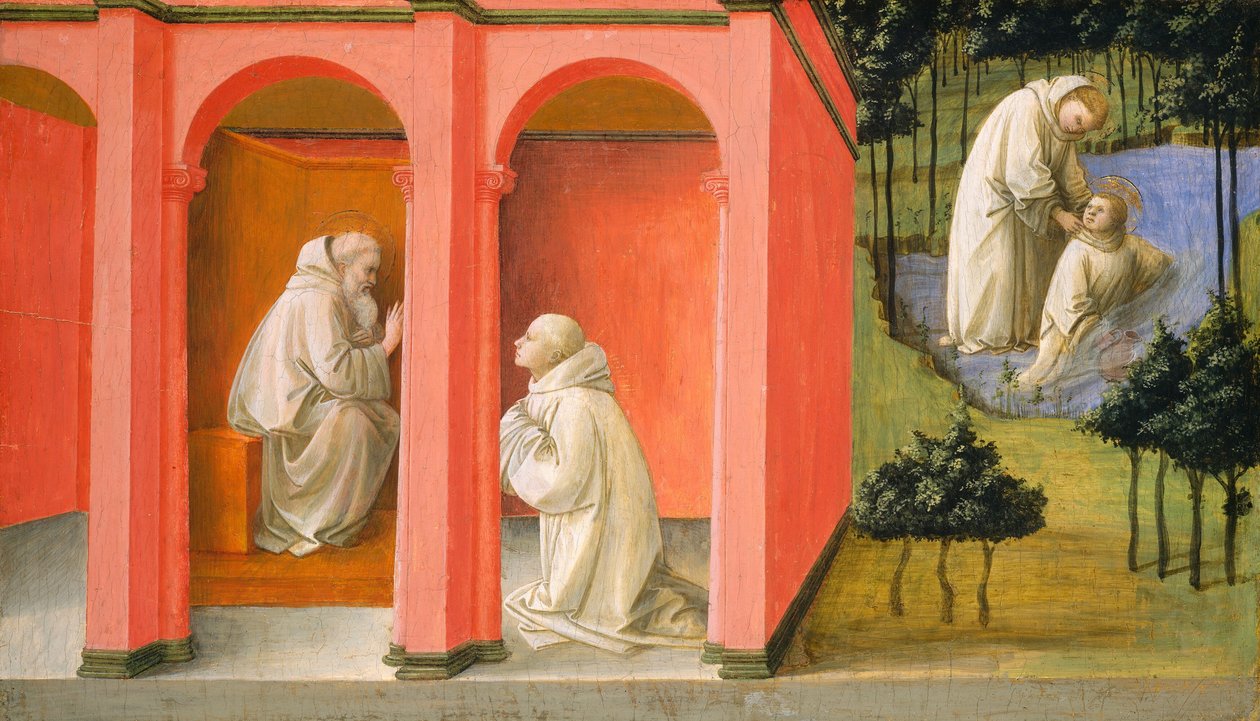 Saint Benedict beordrer Saint Maurus til unnsetning av Saint Placidus av Fra Filippo Lippi