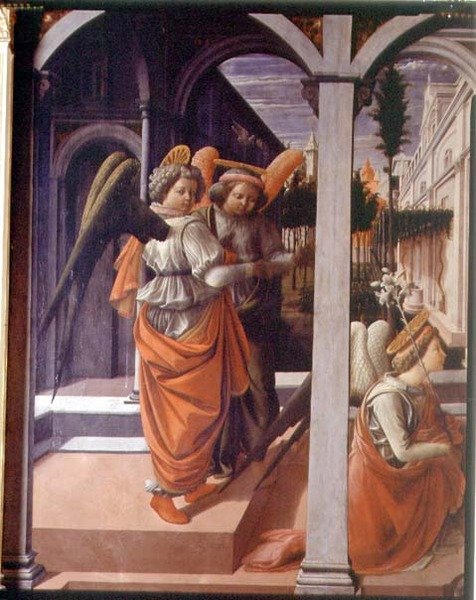 Bebudelsen, detalj av de to englene av Fra Filippo Lippi