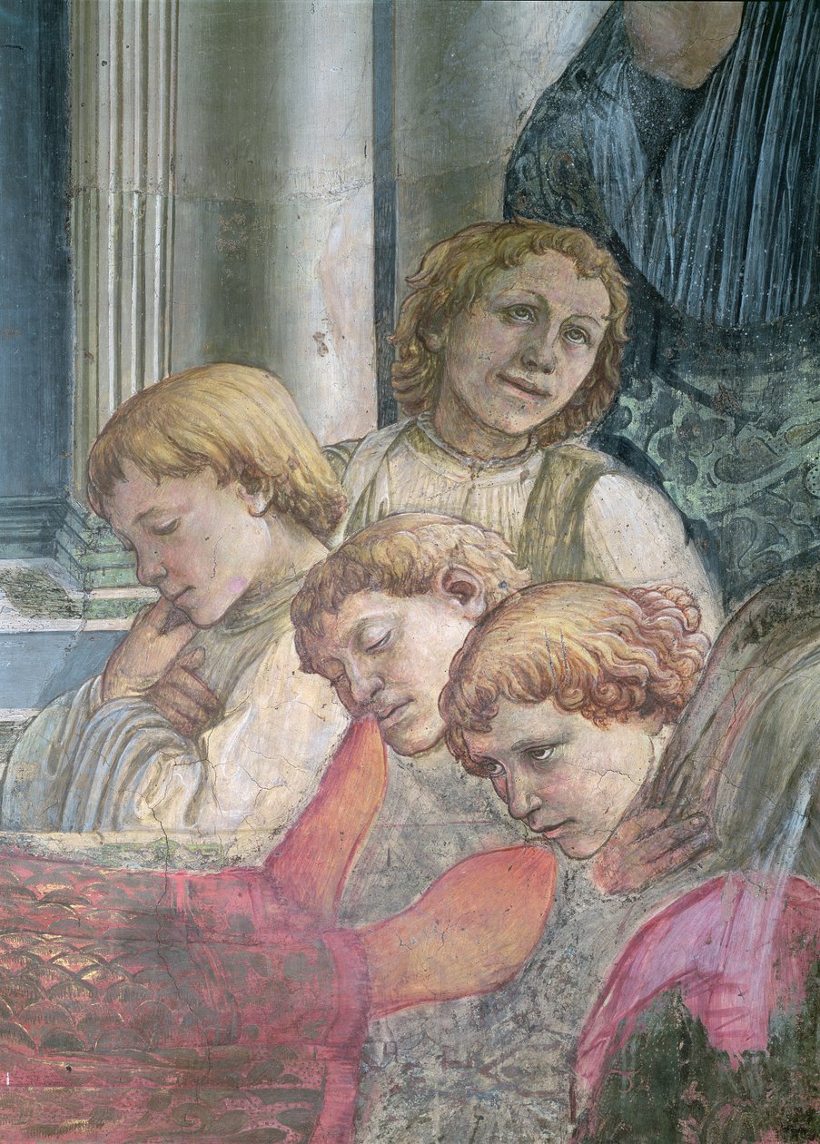 The Celebration of the Relics of St. Stephen detalj av korister, 1452-66 fresco se også 63780 & 63782 av Fra Filippo Lippi
