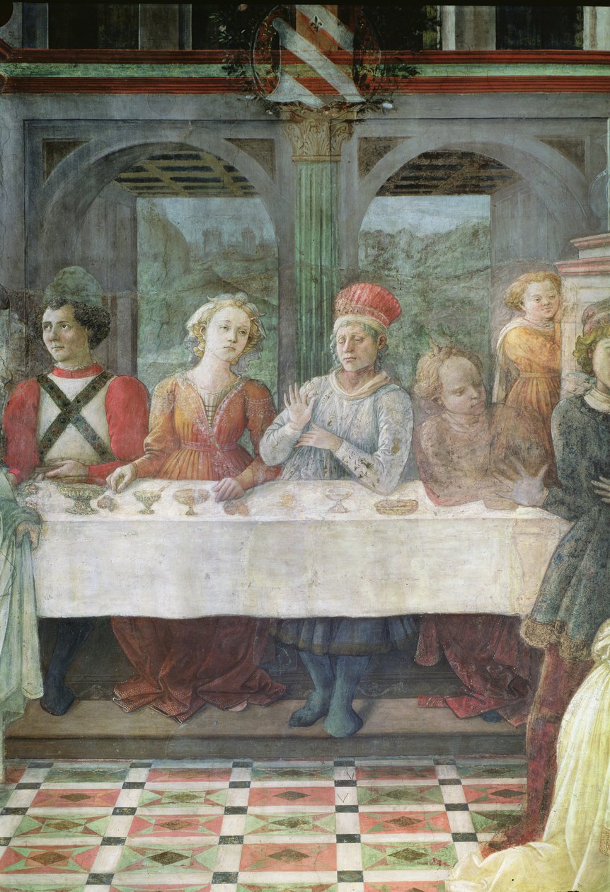 Herodes-festen: detalj av figurer ved sentralbordfreskomaleri, se også 60431 og 60432 av Fra Filippo Lippi