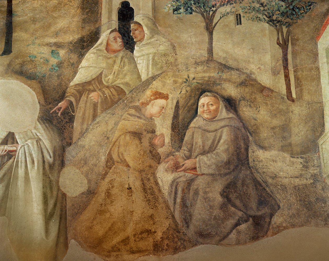 The Reform of the Carmelite Rule, detalj av fire karmelittbrødre, ca. 1422 freskomaleri fra 94764 av Fra Filippo Lippi