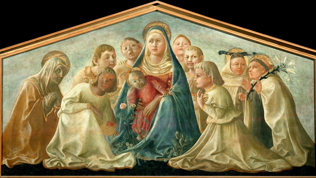 Jomfruen til den ydmyke omgitt av helgener og engler Maleri av Filippo Lippi (ca. 1406-1469) 1432 ca. Sol. 89x167,5 cm Milano, Musei del Castello av Fra Filippo Lippi