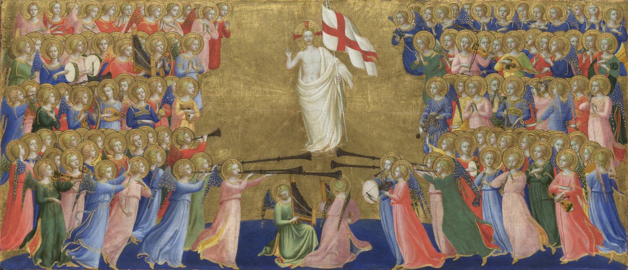 Kristus herliggjort i himmelrettens panel fra Fiesole San Domenico altertavle, ca. 1423-1424 av Fra Giovanni Angelico da Fiesole