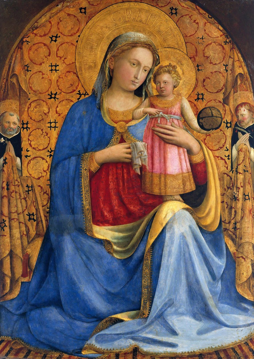 Madonna og barn med de hellige Dominic og Peter Martyr Madonna dell Umilitá, ca. 1433 av Fra Giovanni Angelico da Fiesole