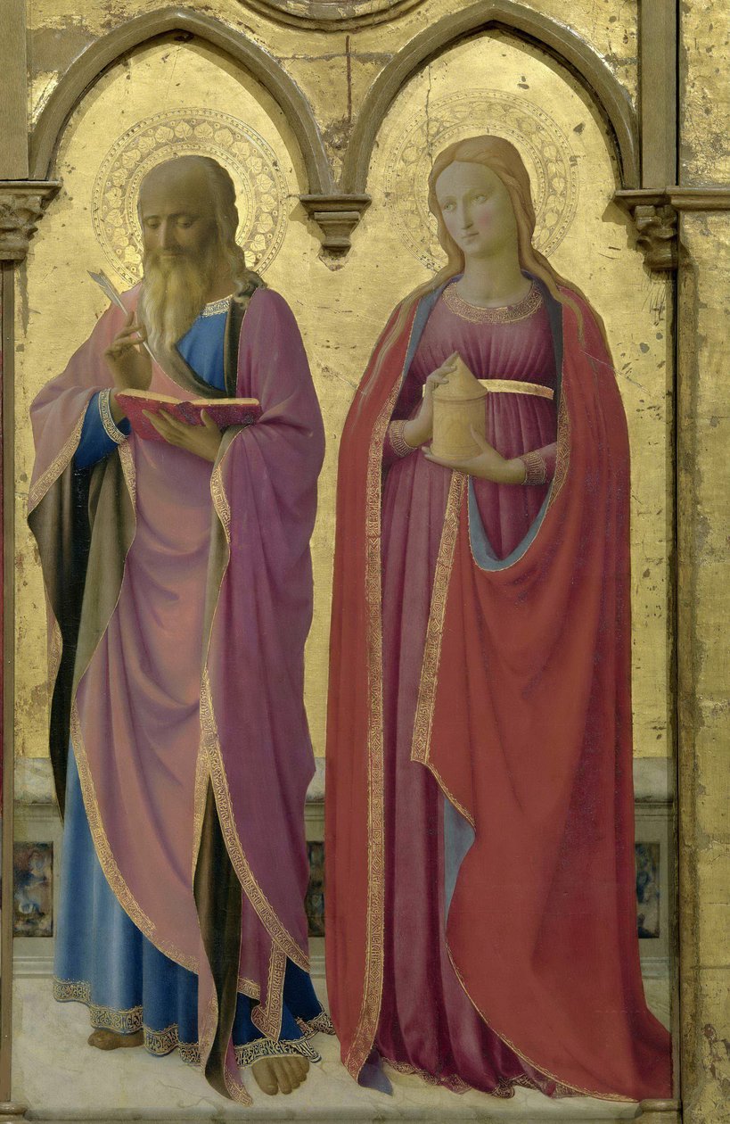De hellige Matteus og Maria Magdalena. Cortona Polyptych, ca 1437. av Fra Giovanni Angelico da Fiesole