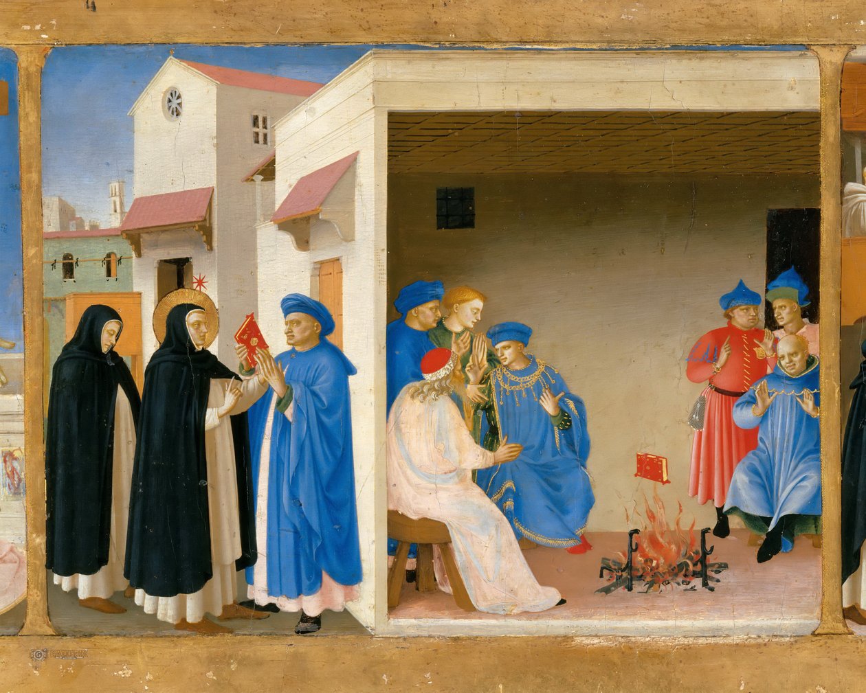 The Dispute of Saint Dominic and the Miracle of the Book Predella av retablen The Coronation of av Fra Giovanni Angelico da Fiesole