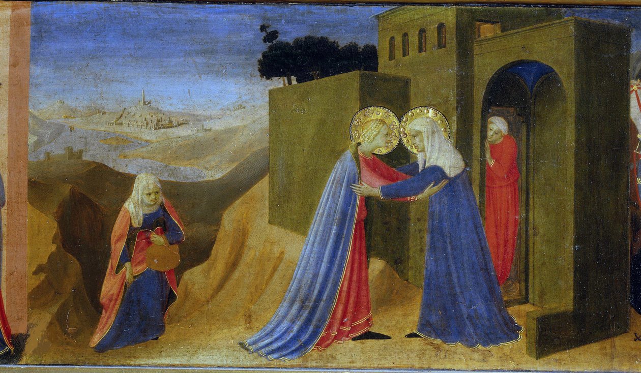 Besøket. Predella av altertavlen Bebudelsen, ca. 1433-1434. av Fra Giovanni Angelico da Fiesole