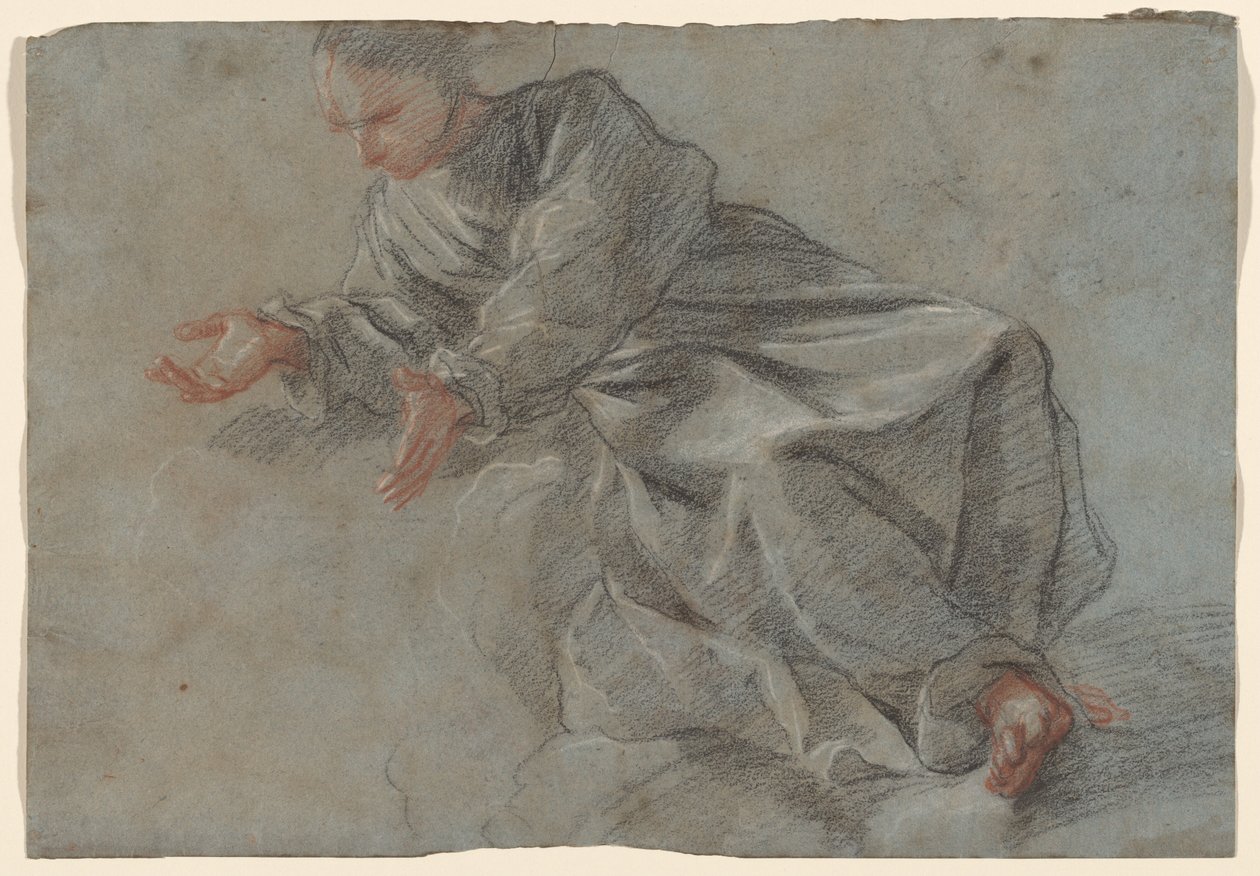 En munk sittende med utstrakte armer [Studie for jomfruen i visjonen til den salige Felice da Cantalice] av Fra Semplice da Verona
