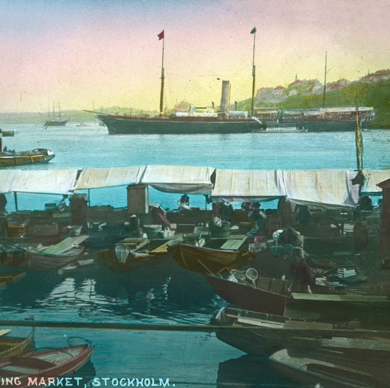 Flytende marked, Stockholm, Sverige, slutten av 1800-begynnelsen av 1900-tallet. av Fradelle and Young
