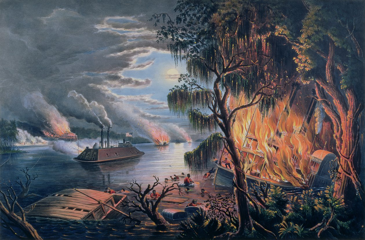 The Mississippi in Time of War, pub. av Currier og Ives, New York, 1865 (se også 87959) av Frances Flora Bond Palmer