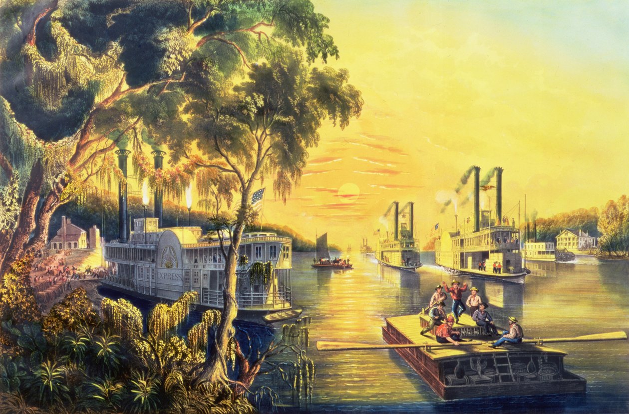 The Mississippi in the Time of Peace, pub. av Currier og Ives, New York, 1865 (se 87963) av Frances Flora Bond Palmer
