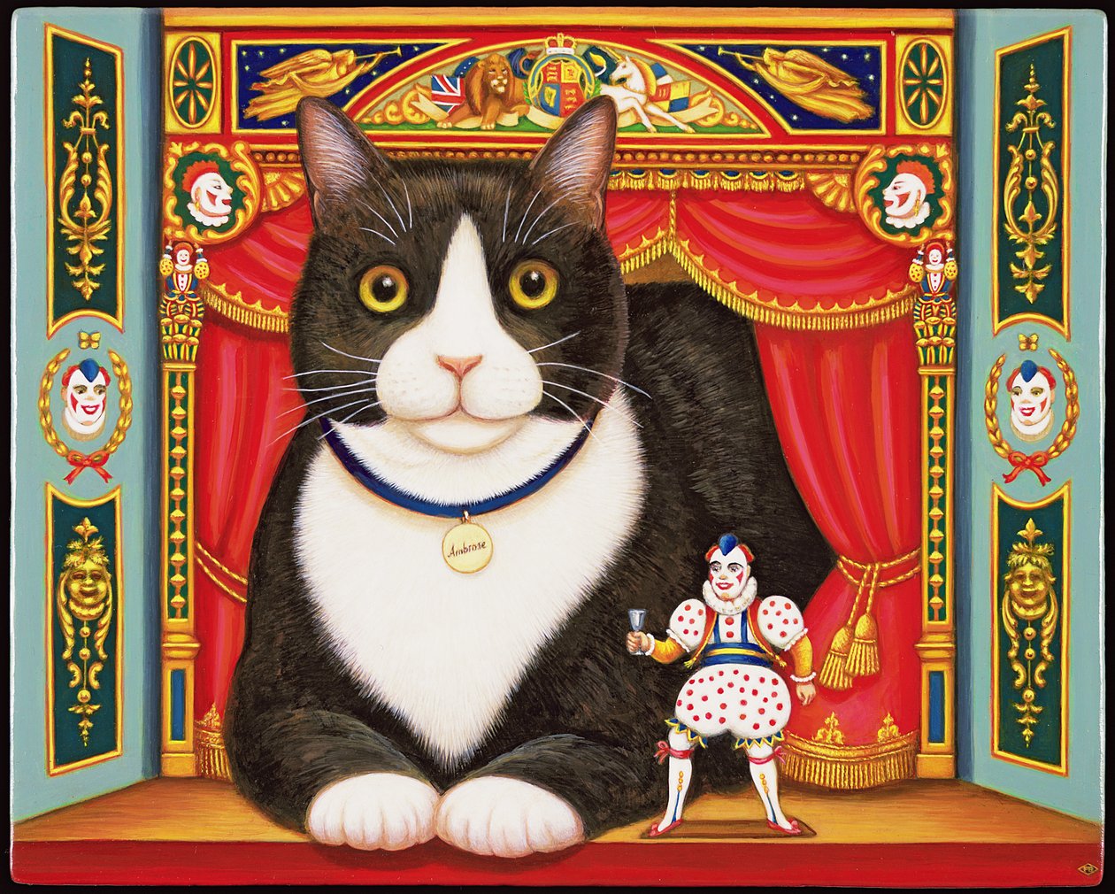Ambrose the Theatre Cat, 2007 (olje og tempera på panel) av Frances Broomfield