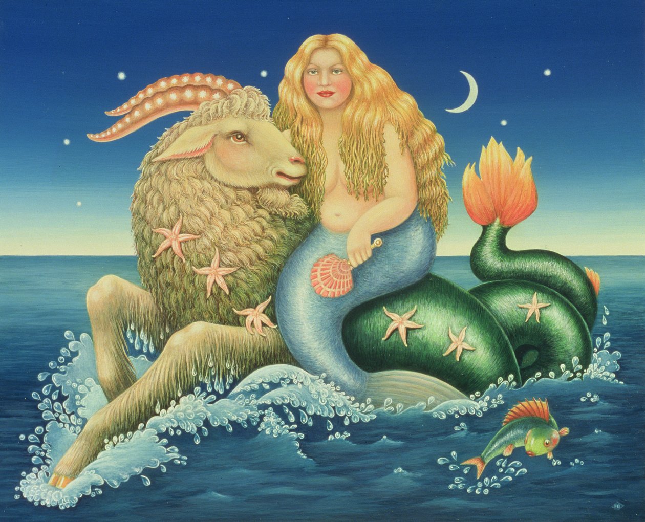 Steinbukken, 1992 (olje og tempera på panel) av Frances Broomfield