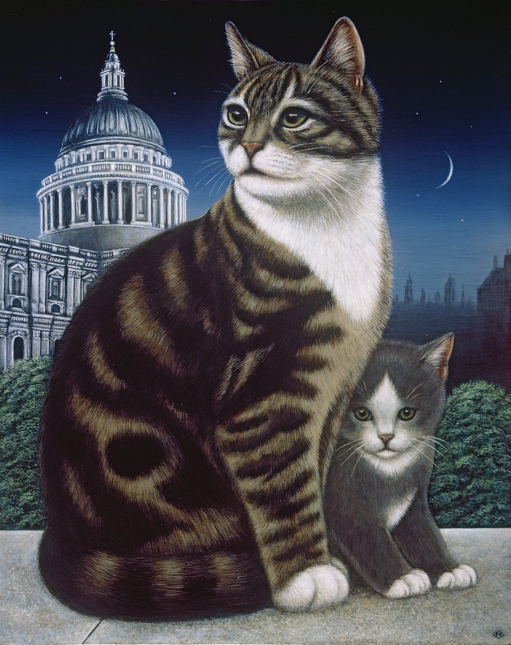 Faith, the St. Pauls Cat, 1995 (olje og tempera på panel) av Frances Broomfield