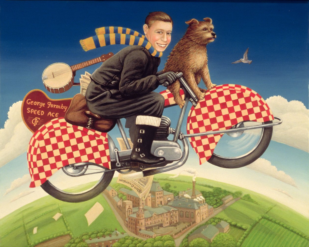 George Formby - Speed Ace, 1989 (olje og tempera på panel) av Frances Broomfield