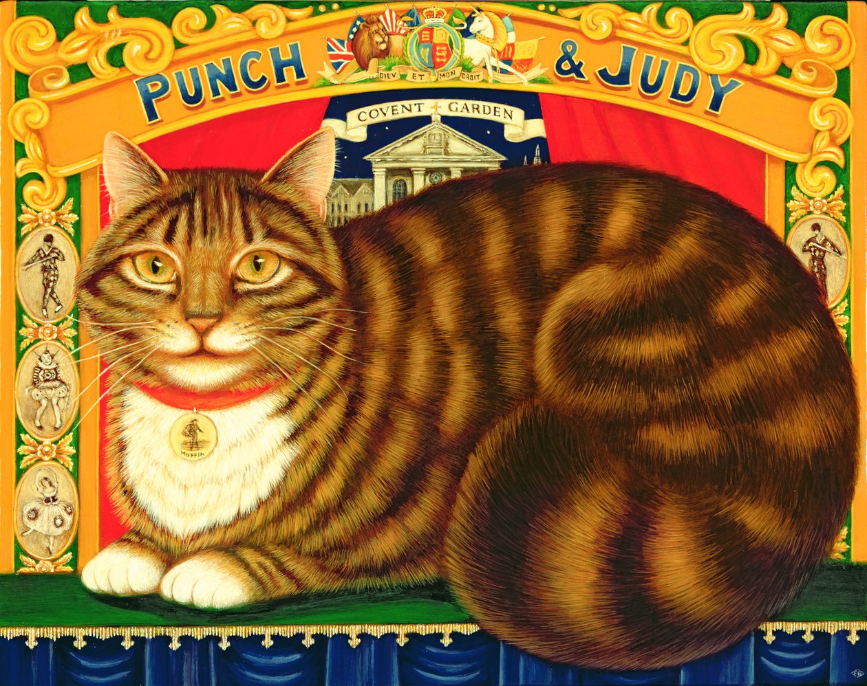 Muffin, The Covent Garden Cat, 1996 (olje og tempera på panel) av Frances Broomfield