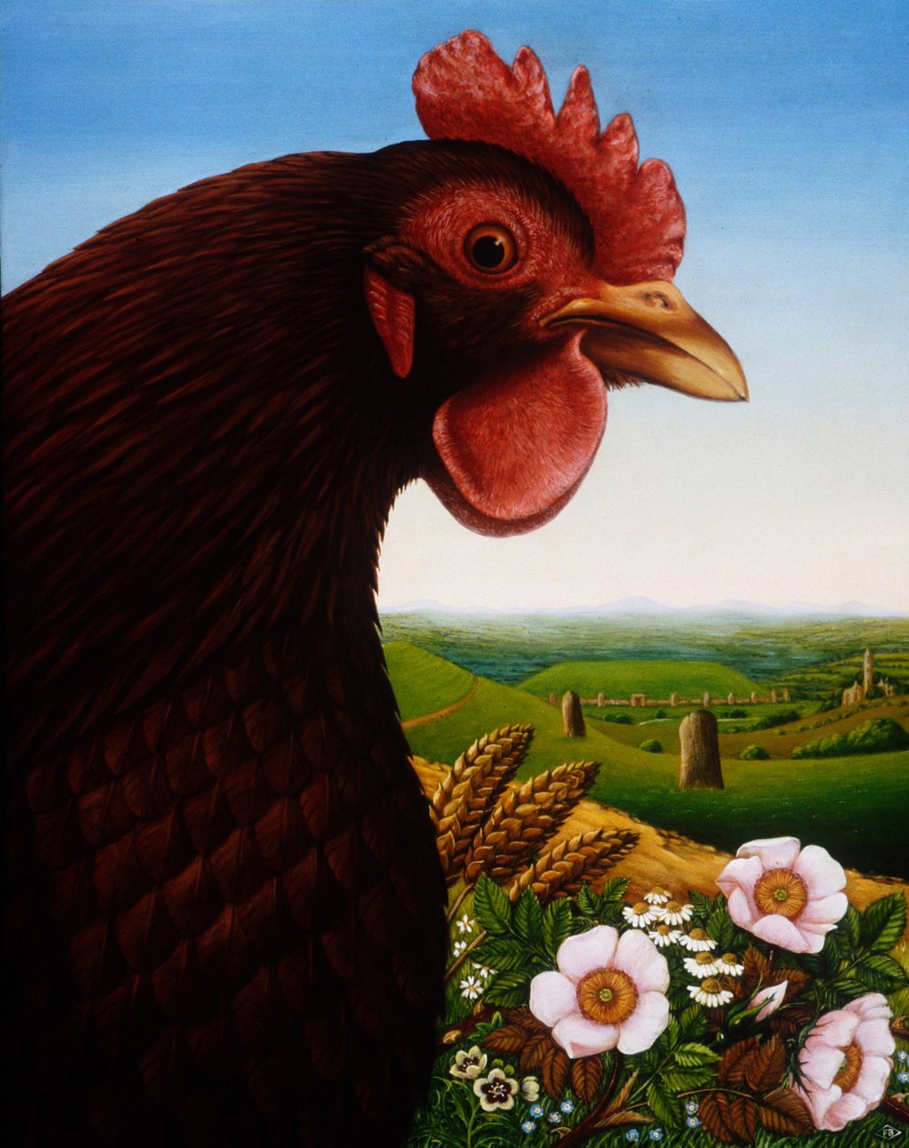Music of a Lost Kingdom (Big Chicken), 1987 (olje og tempera på panel) av Frances Broomfield